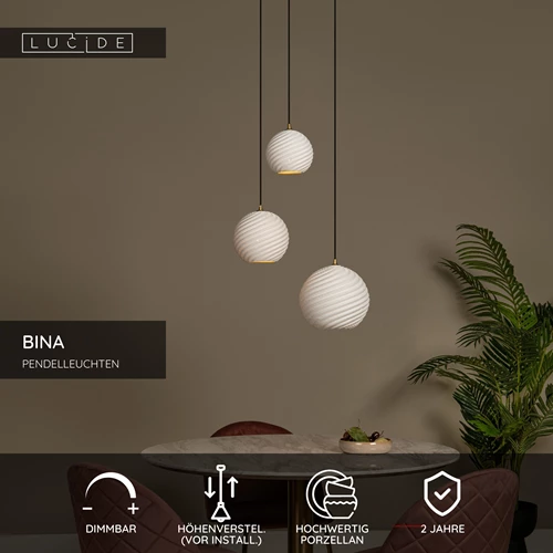 Lucide BINA - Pendelleuchten - Ø 40 cm - 3xE27 - Weiß - USP